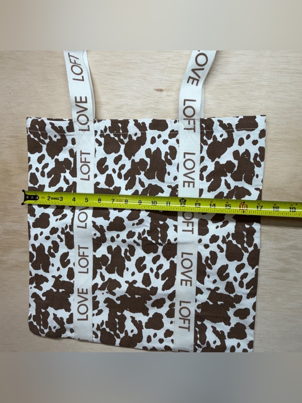 LOFT Cow Print Canvas Tote Bag NWT Brown White "LOVE LOFT" Straps MSRP $40